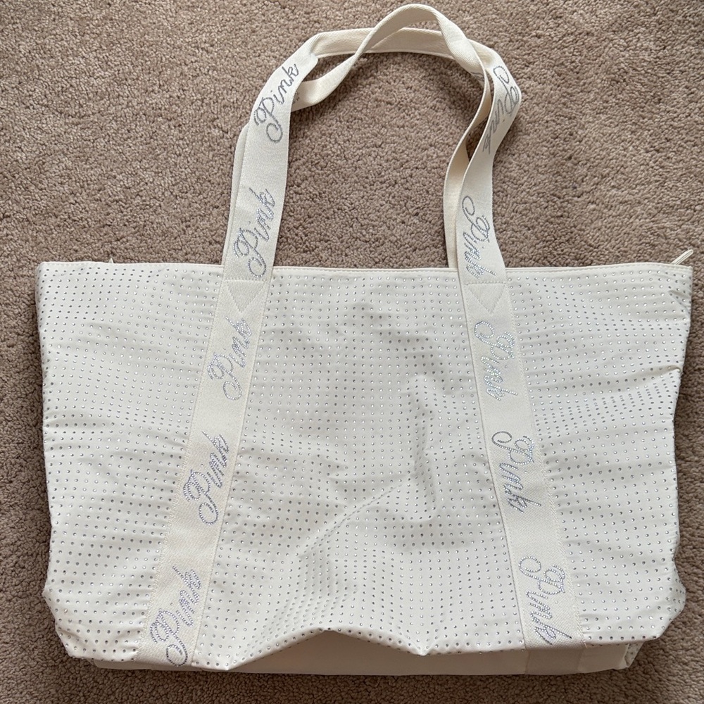 New in bag- Limited edition PINK Victoria's Secret White and Rhinestone Tote Bag